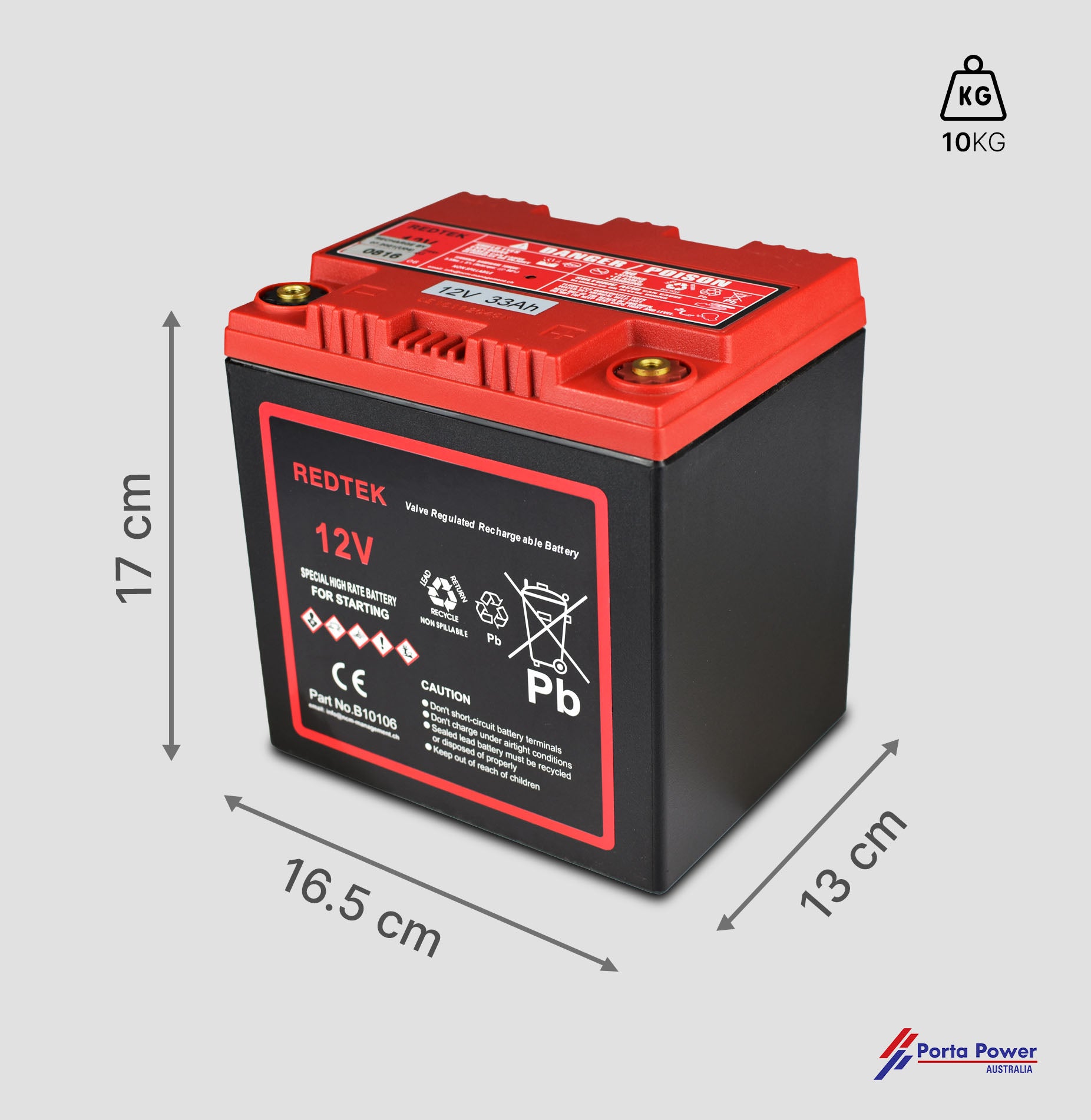 AGM Professional Battery - 12V-33AH RED TEK - Original OEM