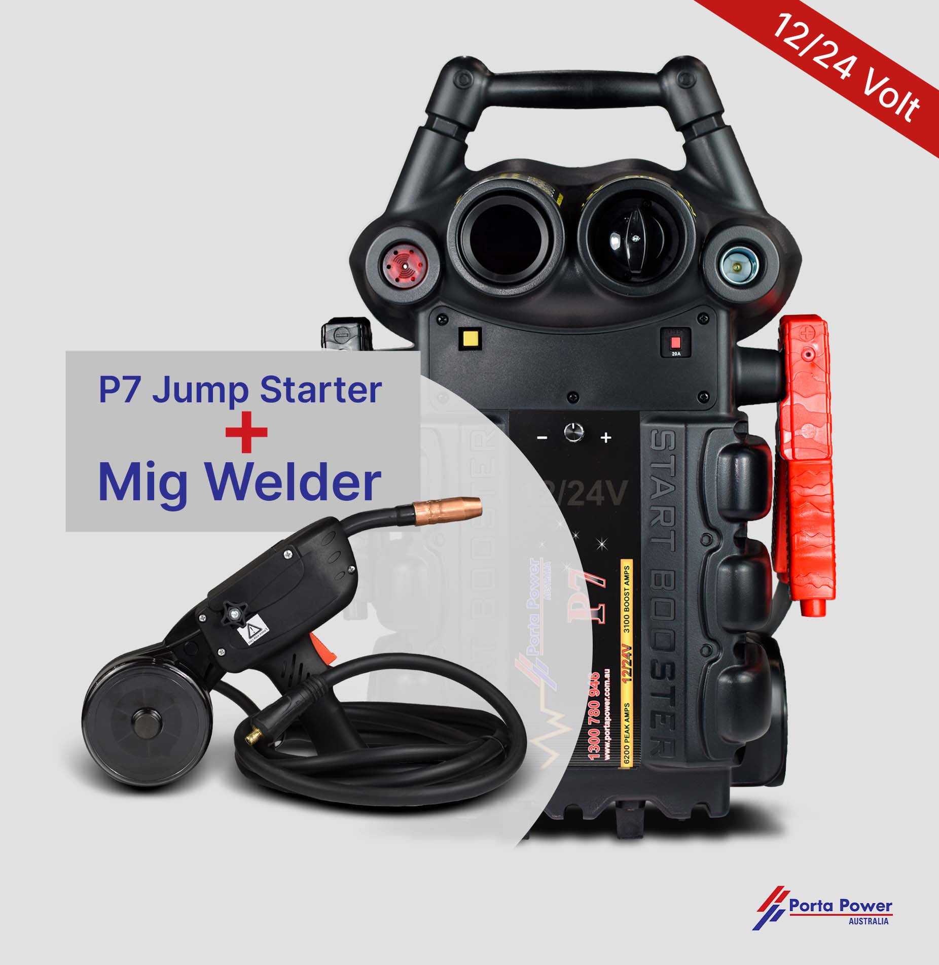 P7-MIG-WH 12/24v 6200 Peak Amps AGM Booster with MIG Welder, Wheels & Handle
