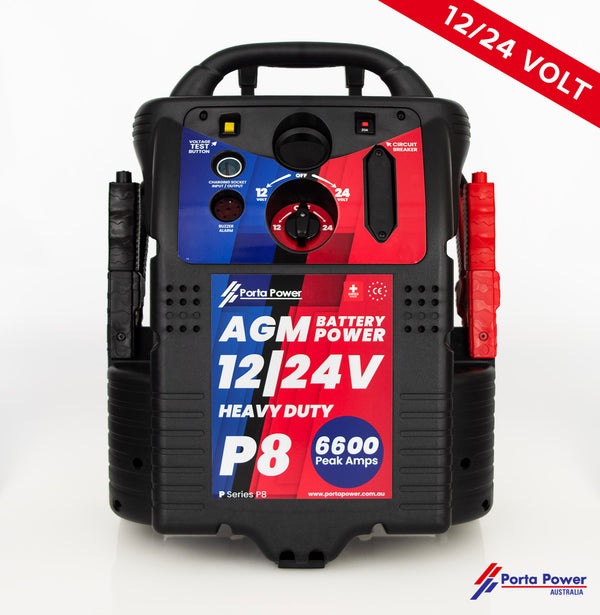 P8-WH - 12/24v 6600 Peak Amps AGM Batteries Booster with Wheels & Handle