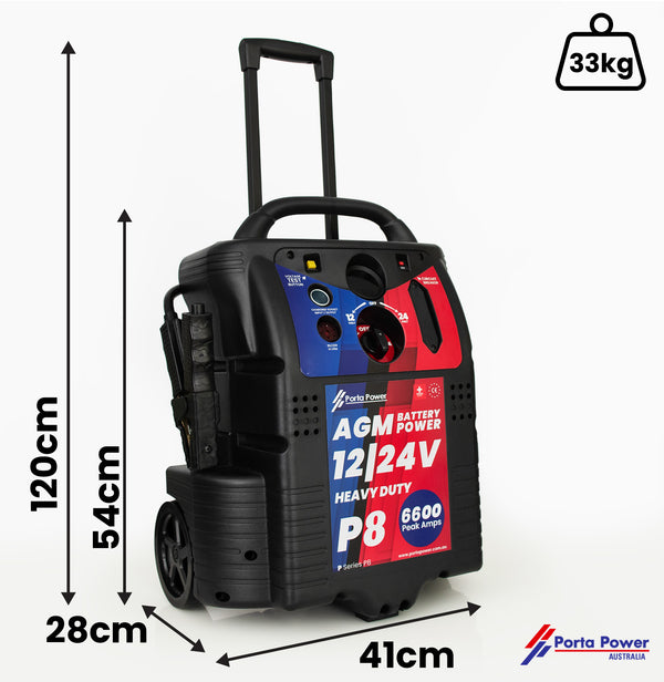 P8-WH - 12/24v 6600 Peak Amps AGM Batteries Booster with Wheels & Handle